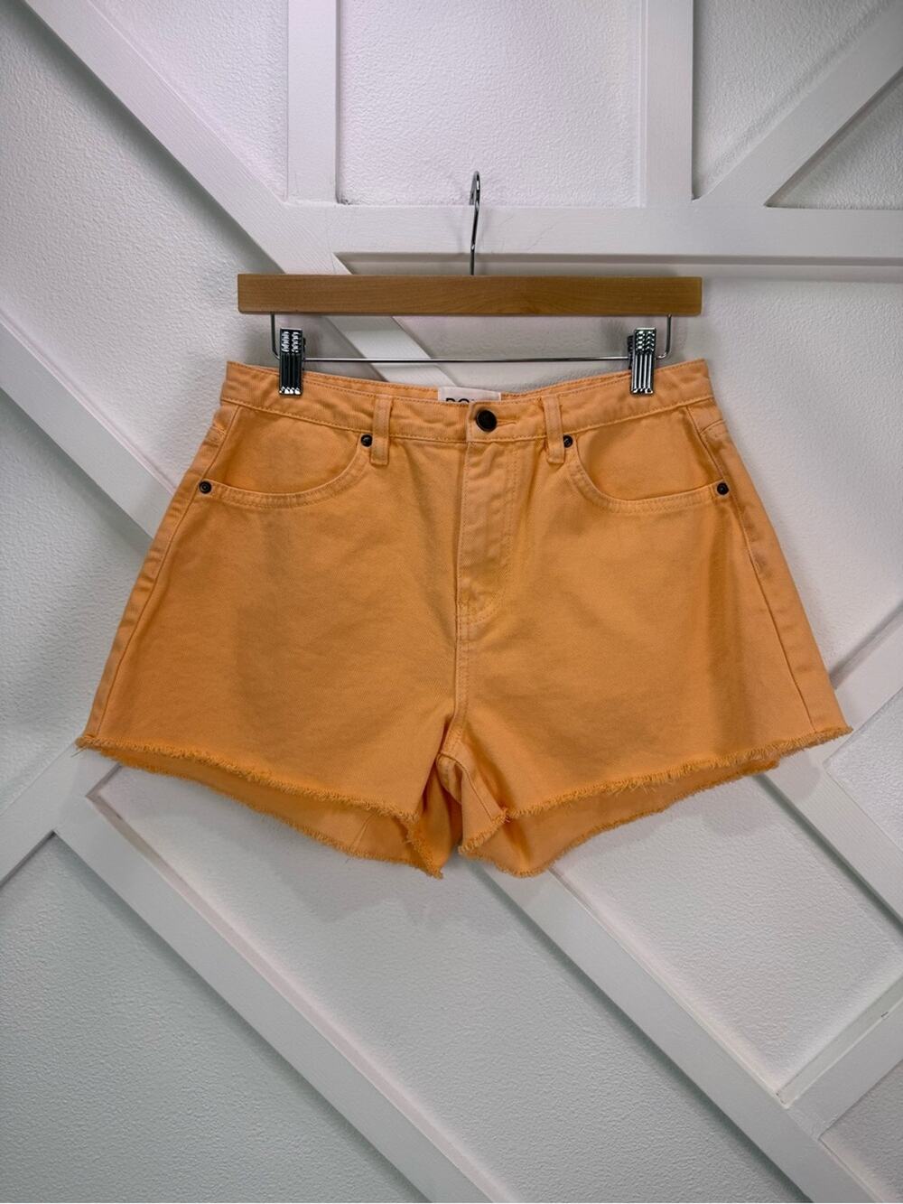 Roxy Orange Denim Cutoff Shorts Raw Hem 100% Cotton Size Large AUS 12